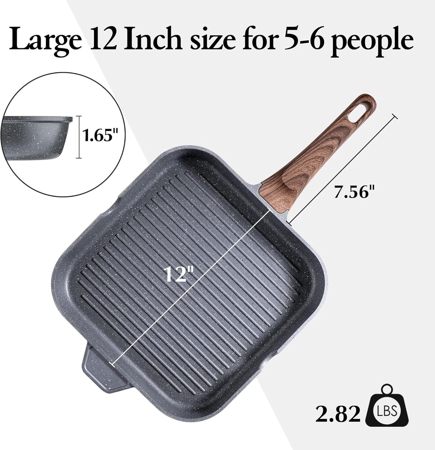 SENSARTE Nonstick Grill Pan - Versatile 12-Inch Griddle with Pour Spouts for Indoor & Outdoor Cooking