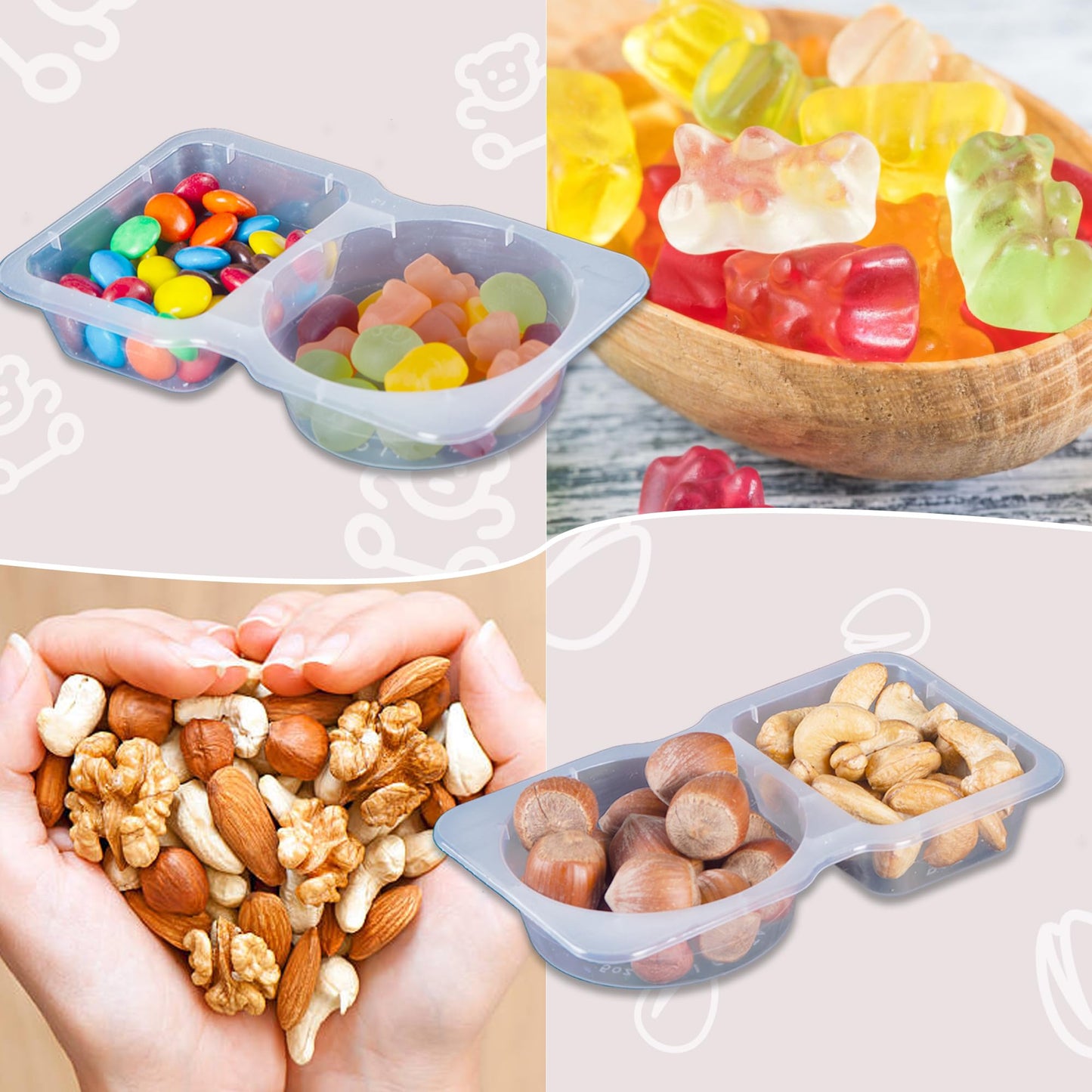 MACTANO 40 Sets Condiment Container with Lid, Disposable Double Compartment Plastic Container for Sauce Snack