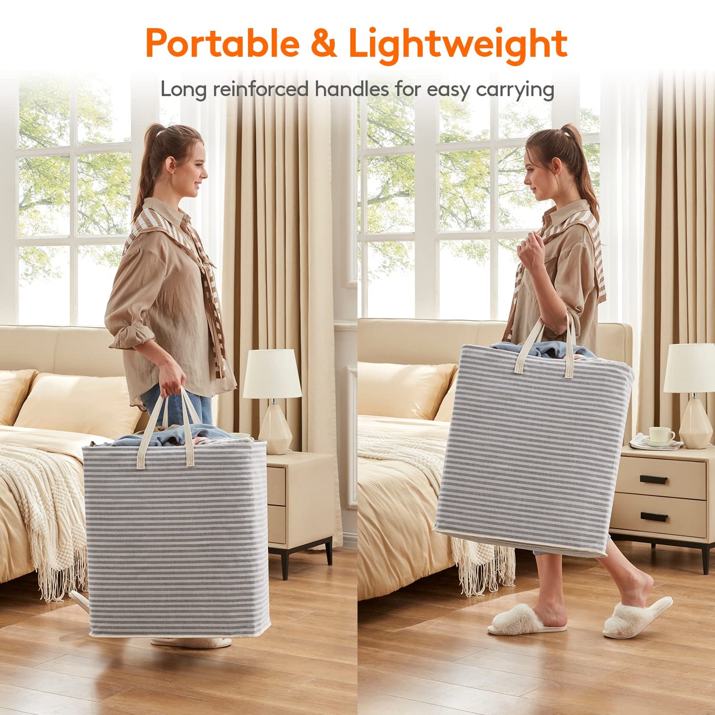 Lifewit 2 Pack Laundry Basket 100L Each, Collapsible Clothes Hamper with Reinforced Handles, Freestanding Waterproof Design for Bedroom and Laundry Room, Grey 200L Total