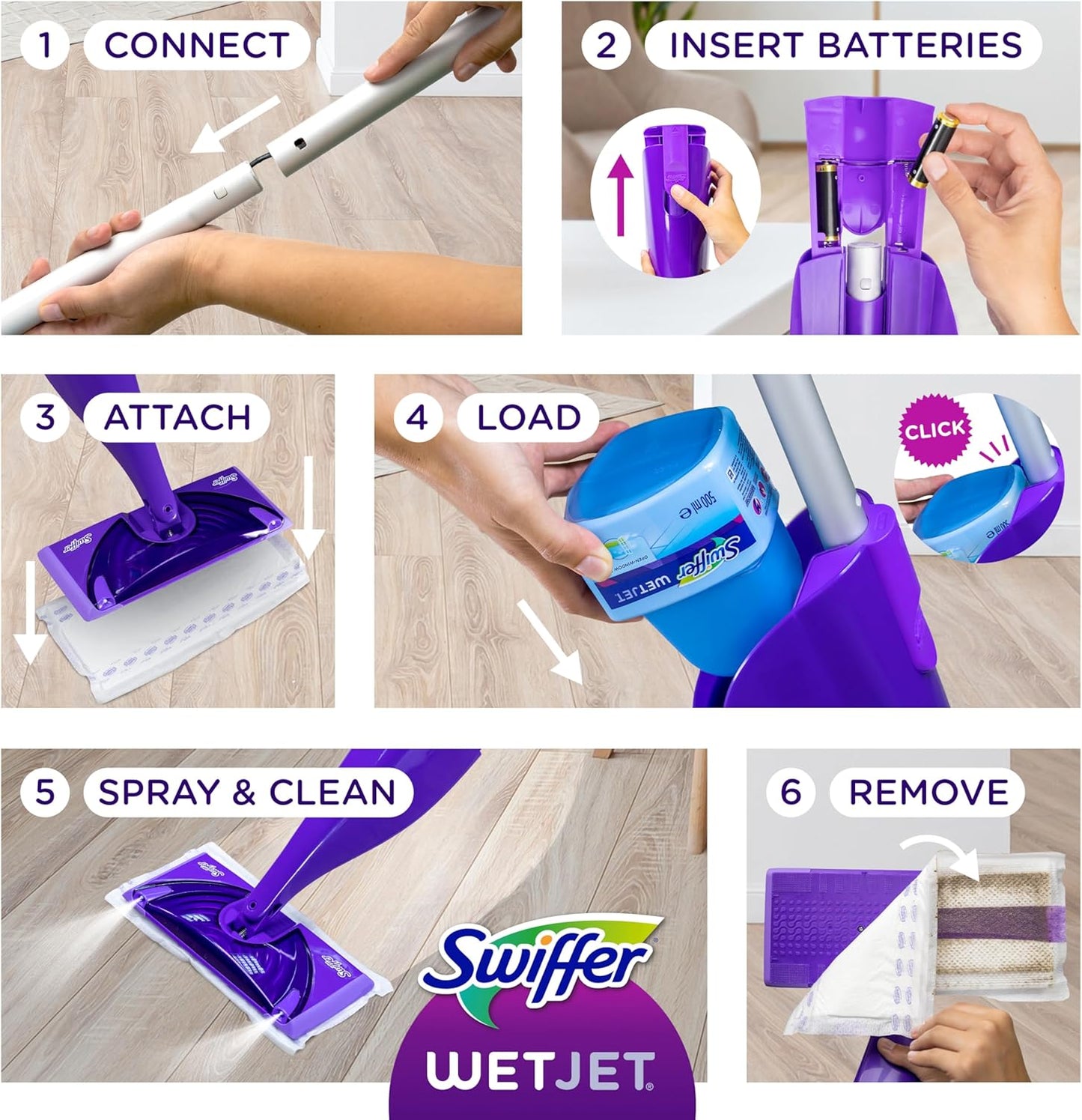 Swiffer WetJet Hardwood Floor Spray Mop Cleaner Kit - Includes Power Mop, 10 Pads & Solution