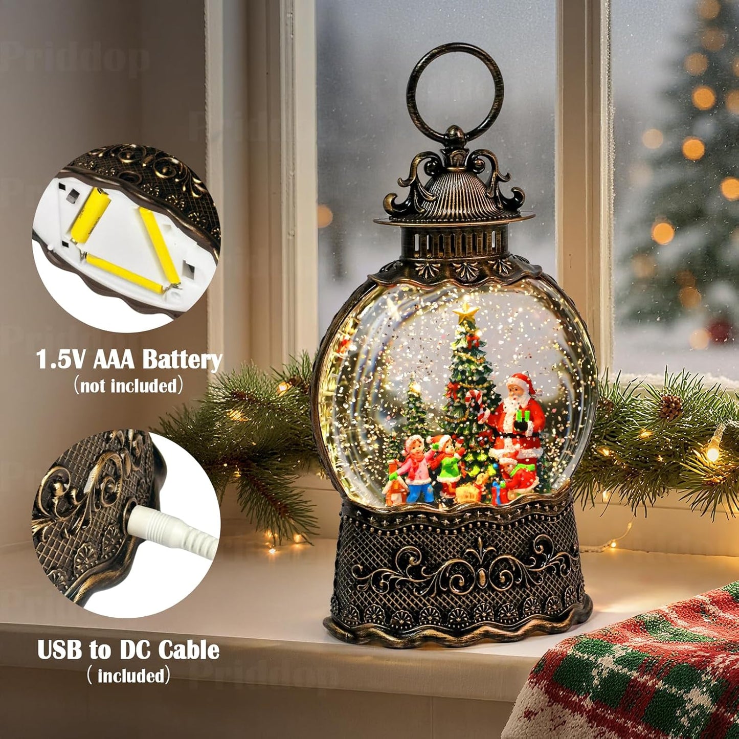 Priddop Santa Snow Globe | Musical Christmas Decoration with Classic Relief Texture - 10.6 Inch