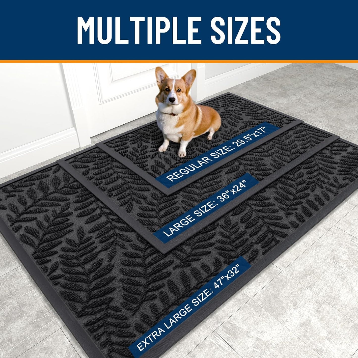 OLANLY Indoor Outdoor Door Mat - Waterproof All-Weather Doormat, 29.5x17, Sturdy Rubber, Easy Clean, Black