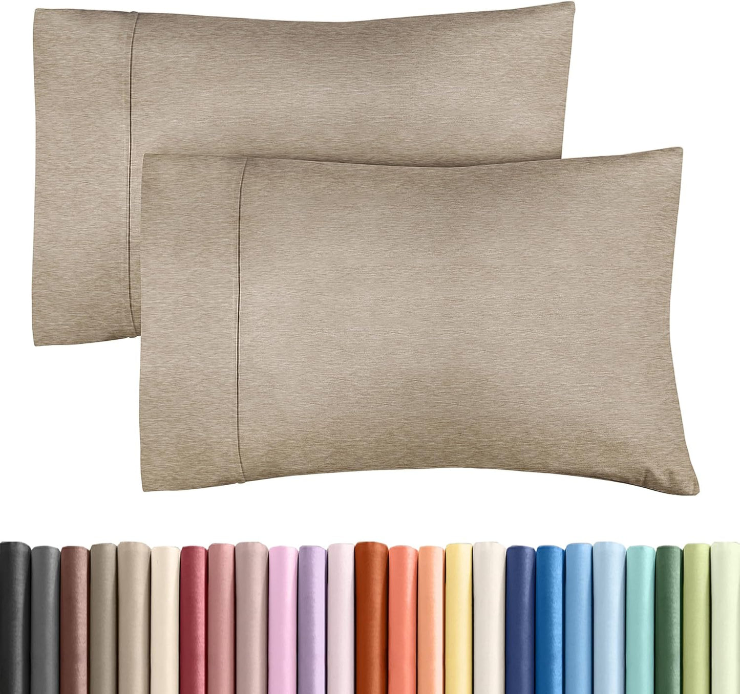 Skiennix Queen Pillow Cases Set of 2 | Ultra Soft Hotel Quality & Wrinkle Free | Heathered Beige