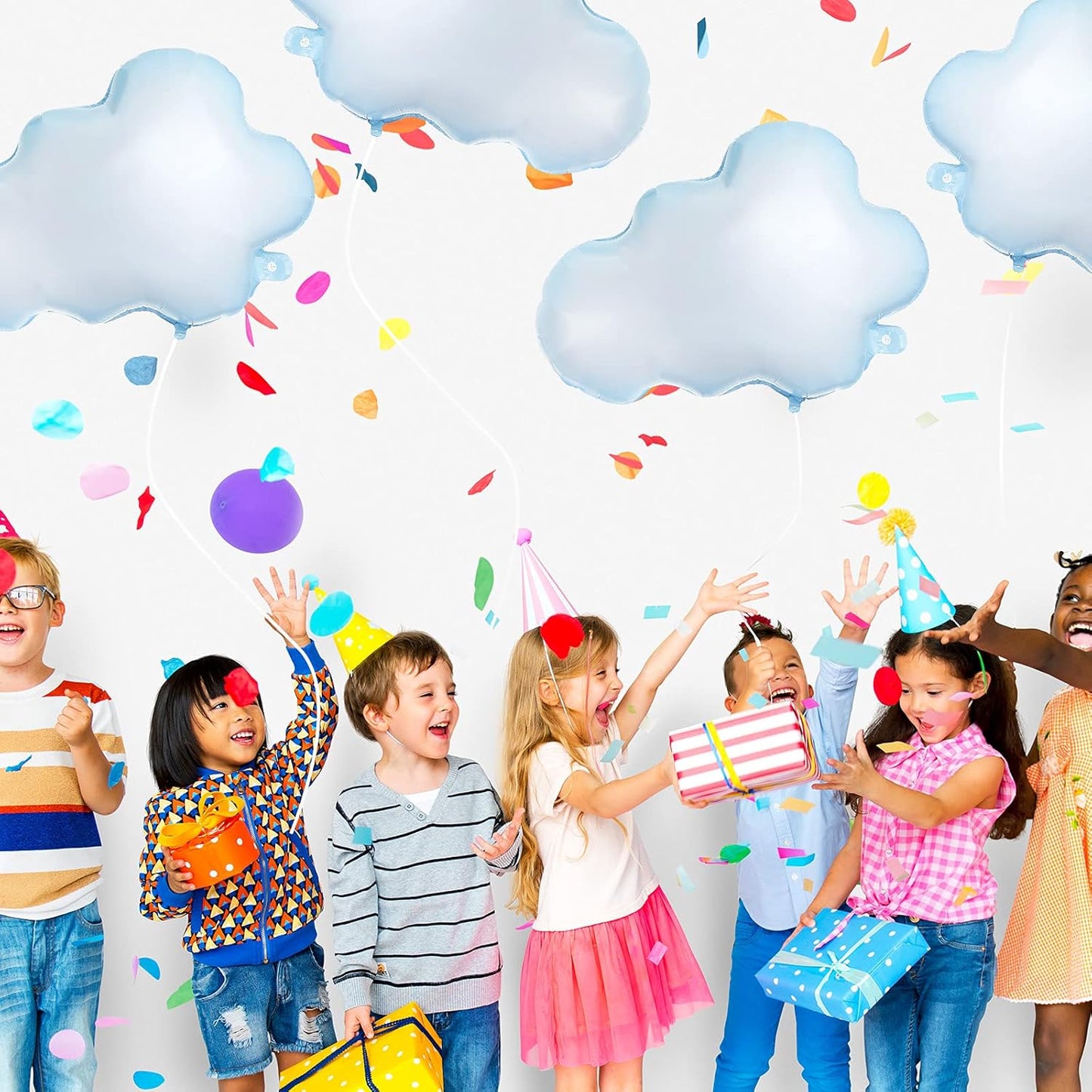 Sumind 6 Pcs White Cloud Balloons - 28 Inch Cute Foil Decorations for Birthday & Baby Shower Parties (Light Blue)