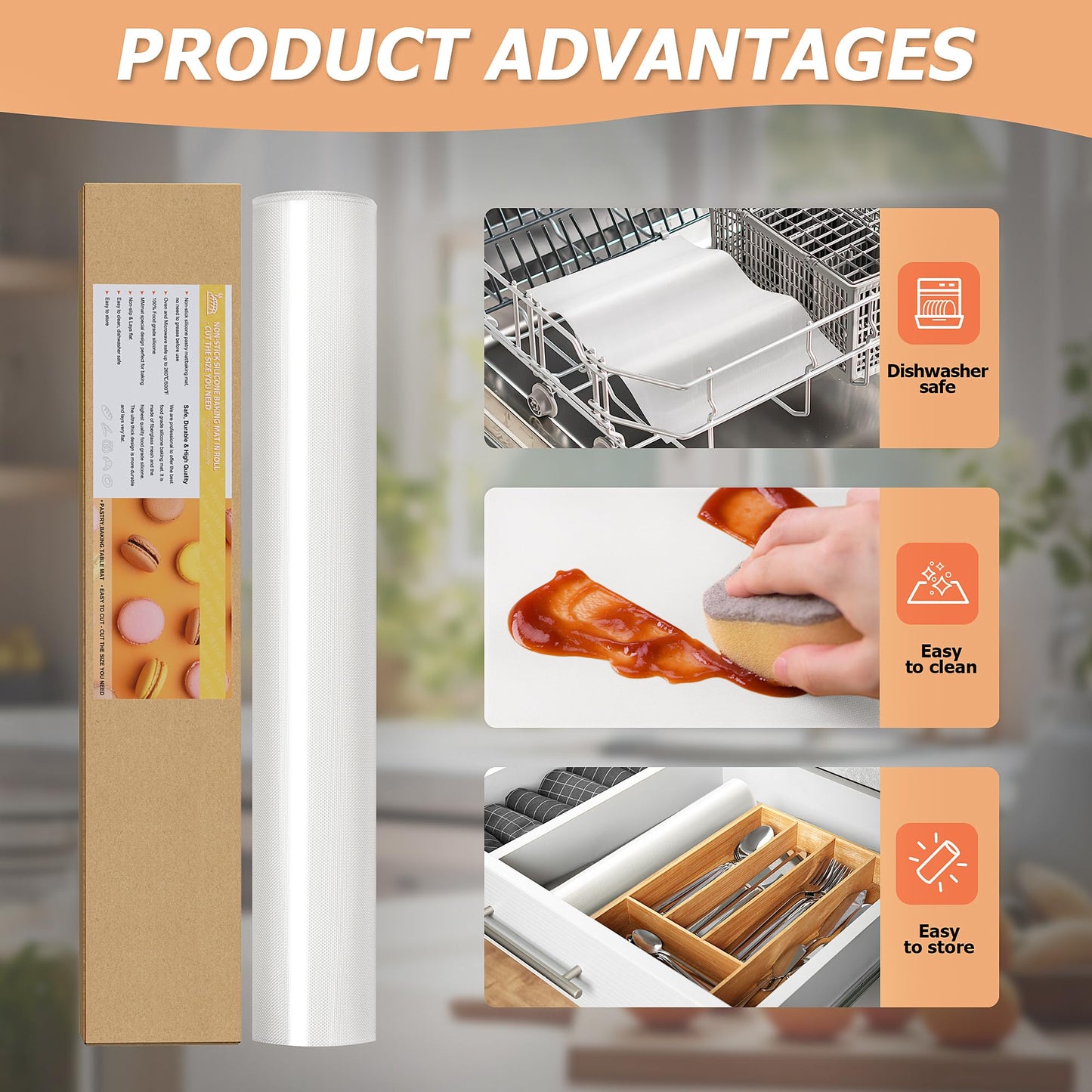 MMmat Silicone Baking Mat Roll, Non-Stick Heat Resistant Food Grade Baking Mats, Non-Slip Reusable Air Fryer Linner, Freeze Dryer Mat, Counter Mat, Oven Liner, Refrigerator Liners - 12IN x 10FT