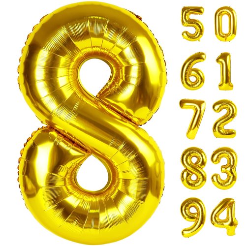 Gold 8 Balloon, Number Balloon 40 Inch, Gold Birthday Decorations, 8 18 28 38 80 Birthday Balloons, 8th Gold Party Supplies, Number 8 Balloon