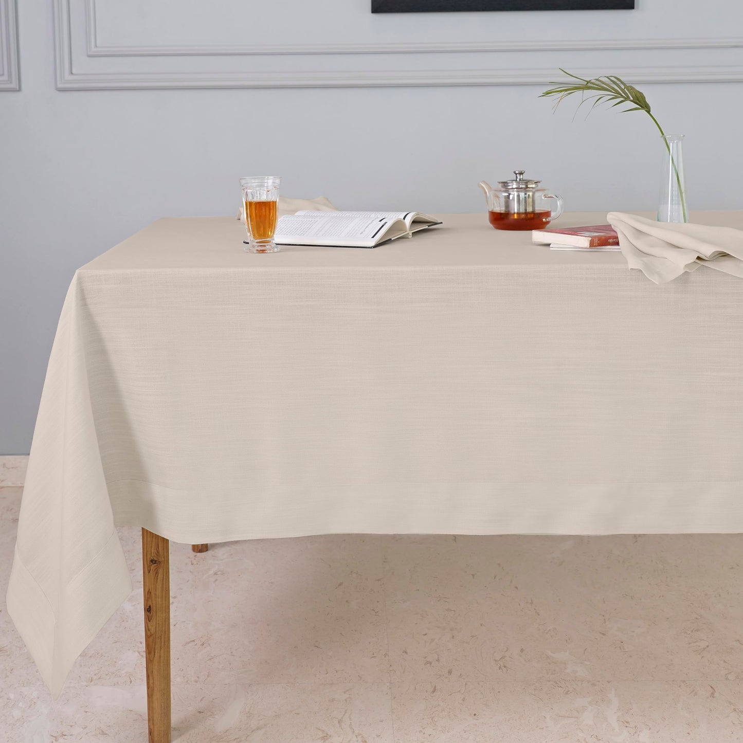 D'Moksha Homes Natural Tablecloth 60 x 60 Inch - Premium Faux Linen Tablecloth - Machine Washable Square Table Throw Natural Linen Tablecloth, 100% Recycled Fabric for Dining