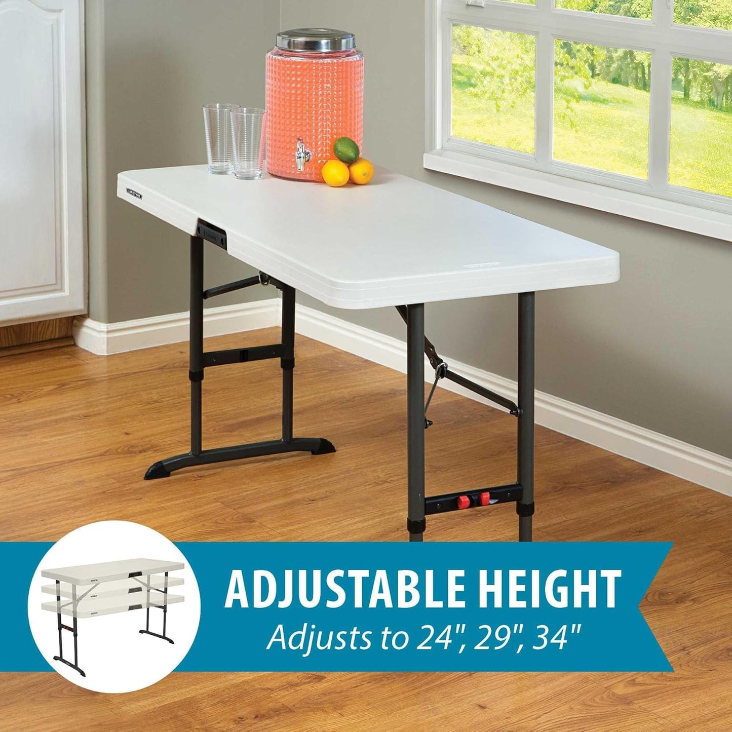 LIFETIME 80387 Adjustable Folding Table - 4-Foot Commercial Design in Almond Color