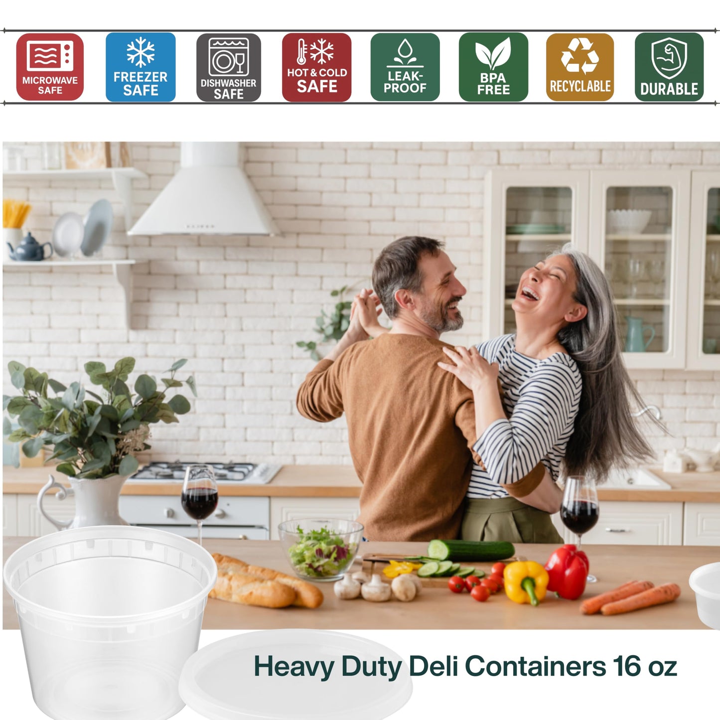 ProTakeOut 16oz [100 set] Heavy Duty Plastic Deli Container | BPA-Free Food Storage with Airtight Leak‑Proof Lids | Microwave, Freezer & Dishwasher Safe – Stackable, Bulk Reusable Soup & Meal Prep Tub