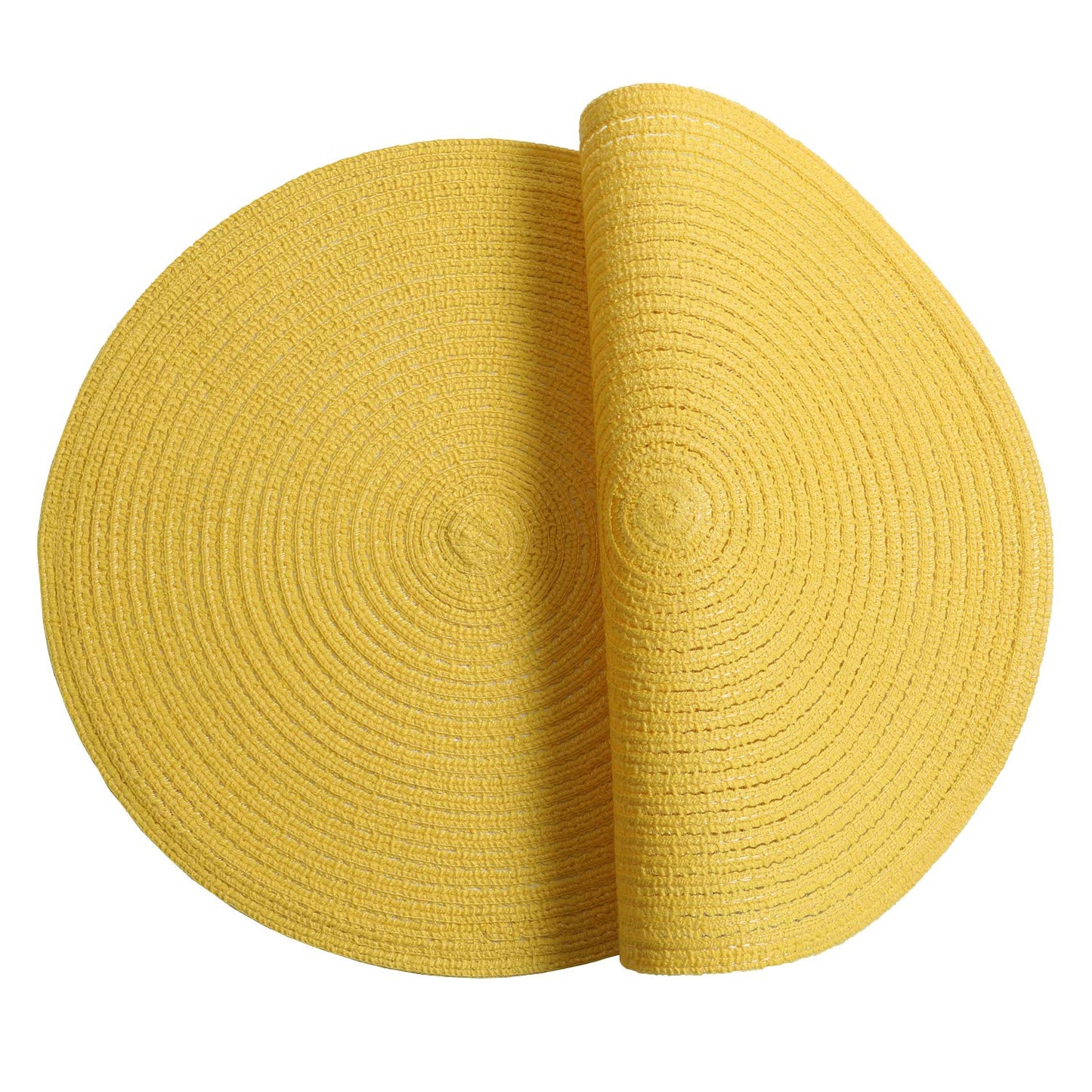 SHACOS Round Braided Placemats Set of 8 Washable Table Mats 15 inch Round Placemat Cotton Polyester Circle Placemat for Dining Table (Yellow, 8)