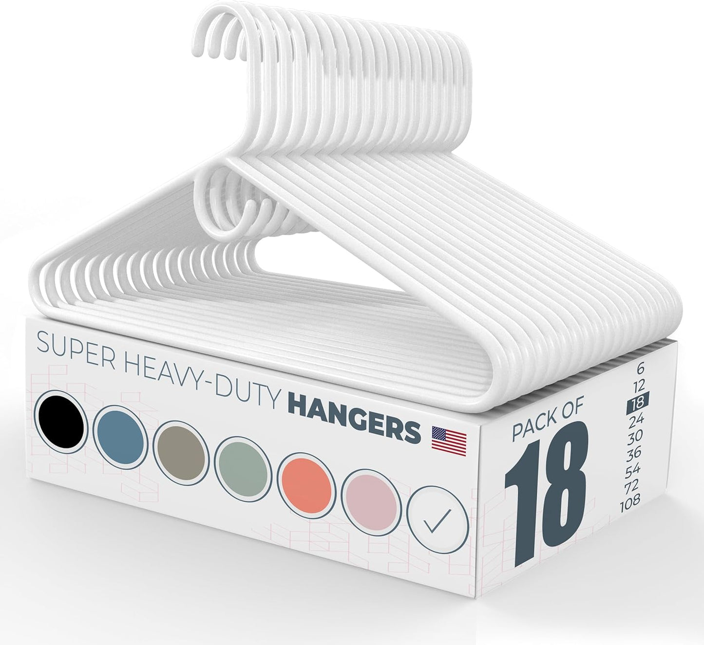Neaties Super Heavy Duty Clothes Hangers - 18 Pack | 10lb Capacity Thick Plastic for Pants, Coats & Jackets - White