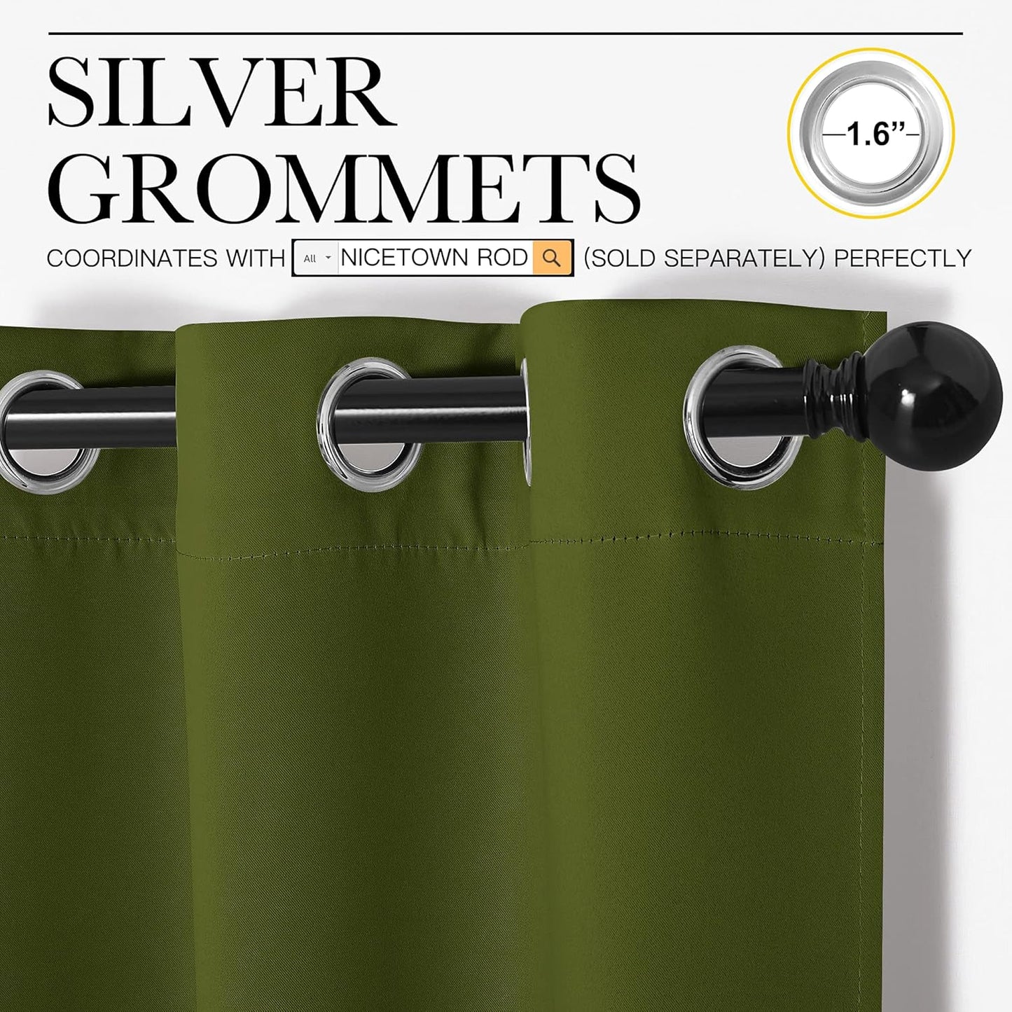 NICETOWN Blackout Curtain Panels - Thermal Insulated Holiday Draperies | Olive Green, 34x45 Inch (One Pair)