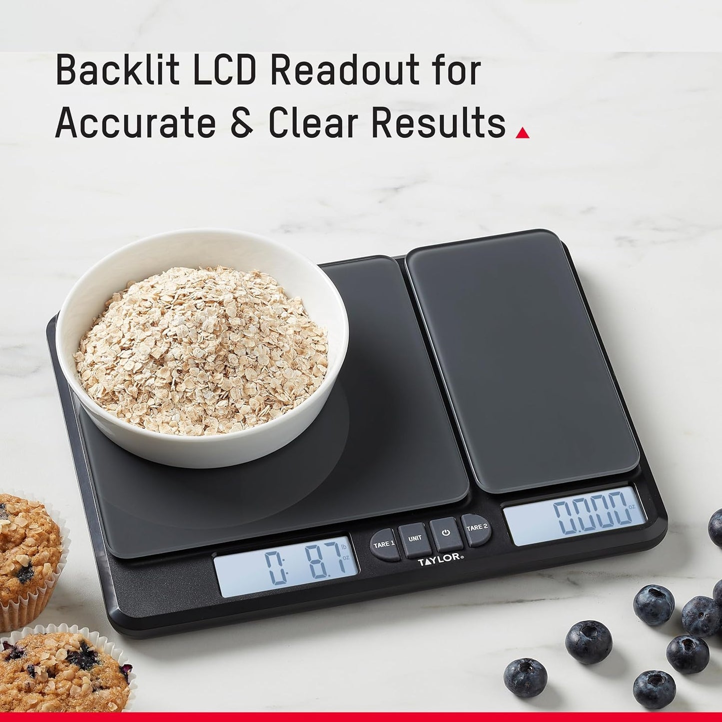 Taylor Kitchen Scale - Dual Platform Digital Grams & Ounces for Weight Loss & Cooking | 15lb Capacity, Black
