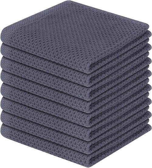 Homaxy 100% Cotton Waffle Weave Dish Cloths - Ultra Soft, Absorbent & Quick Drying | 12x12 Inches, 8-Pack, Dark Grey