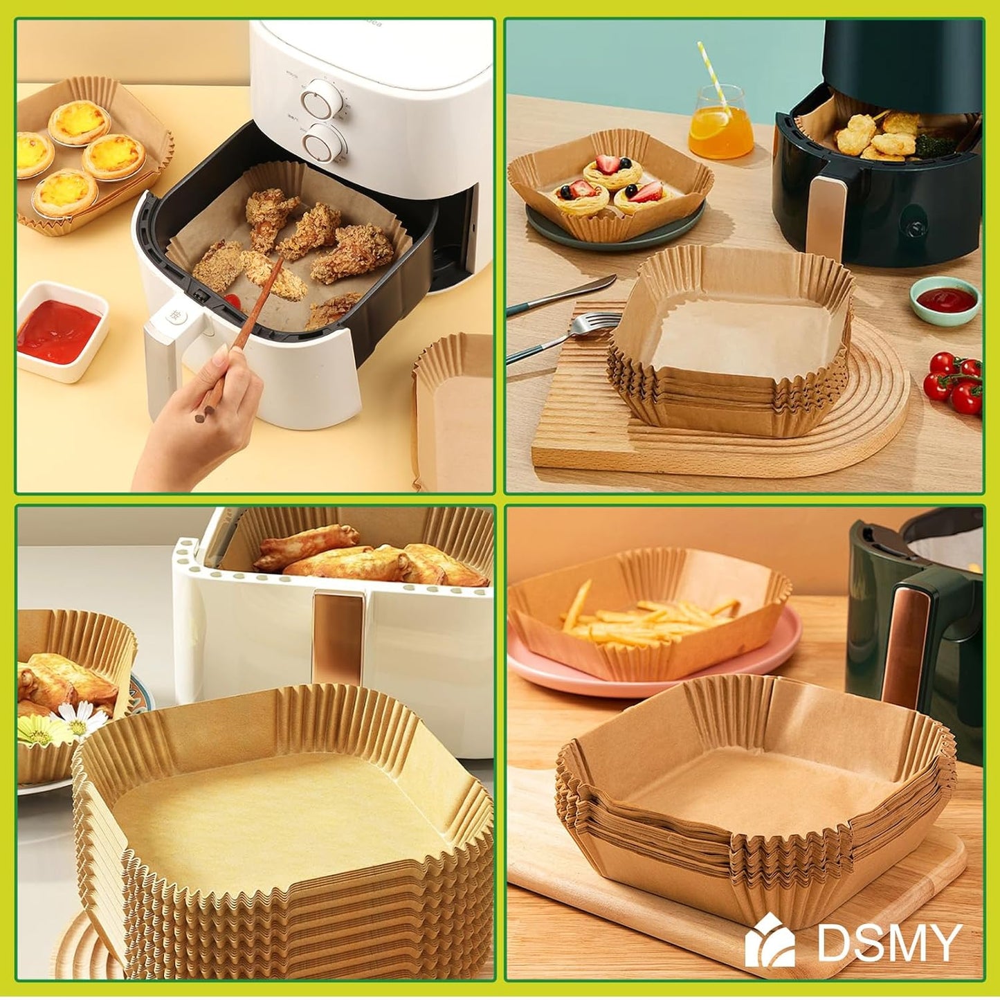 Skiennix Air Fryer Disposable Paper Liners - 200 PCS Non-Stick 8 Inch Square Parchment for 5-8QT Cooking