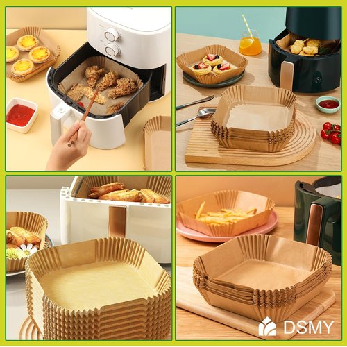 DSMY 200 PCS Air Fryer Disposable Paper Liners,8 Inch Square Parchment Disposable Paper Liner for 5-8QT Air Fryer,Baking, Roasting and Microwave, Non-Stick Airfryer Accessories
