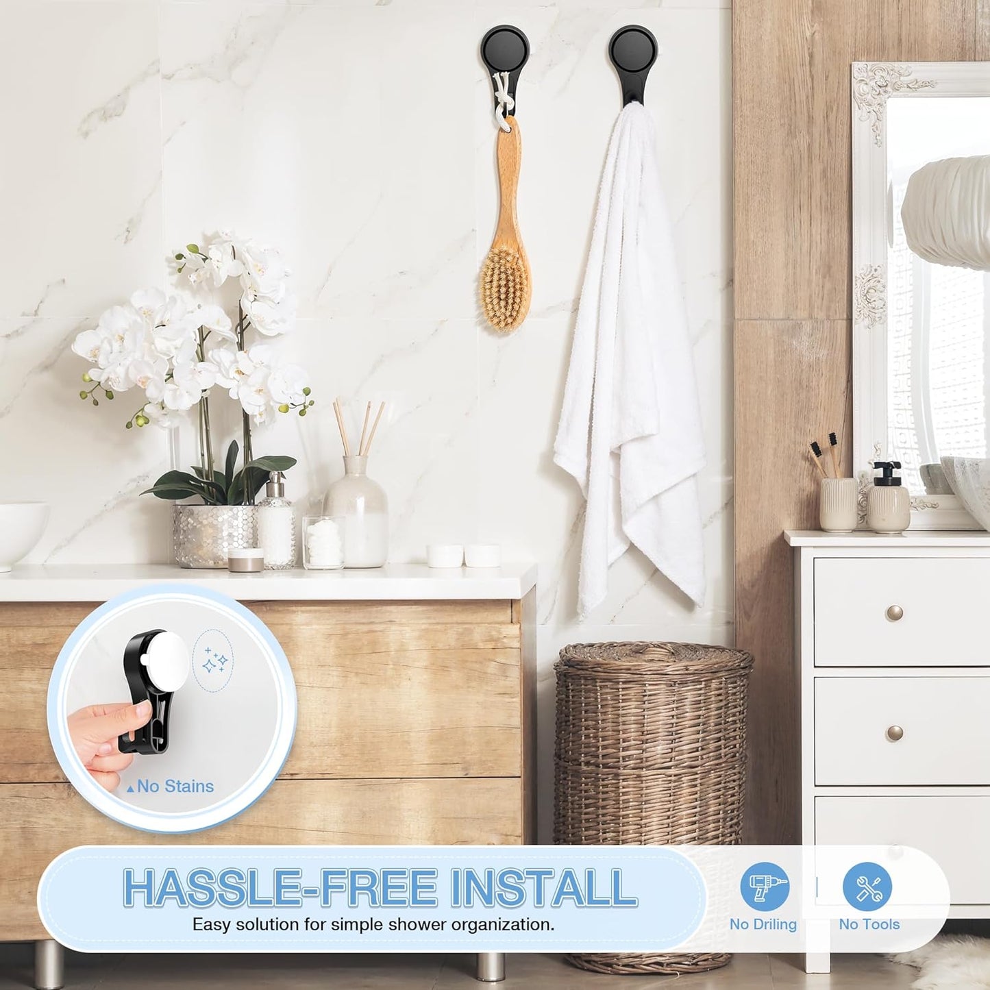 VIS'V Heavy-Duty Shower Suction Cup Hooks - Removable & Reusable, Black | 2-Pack