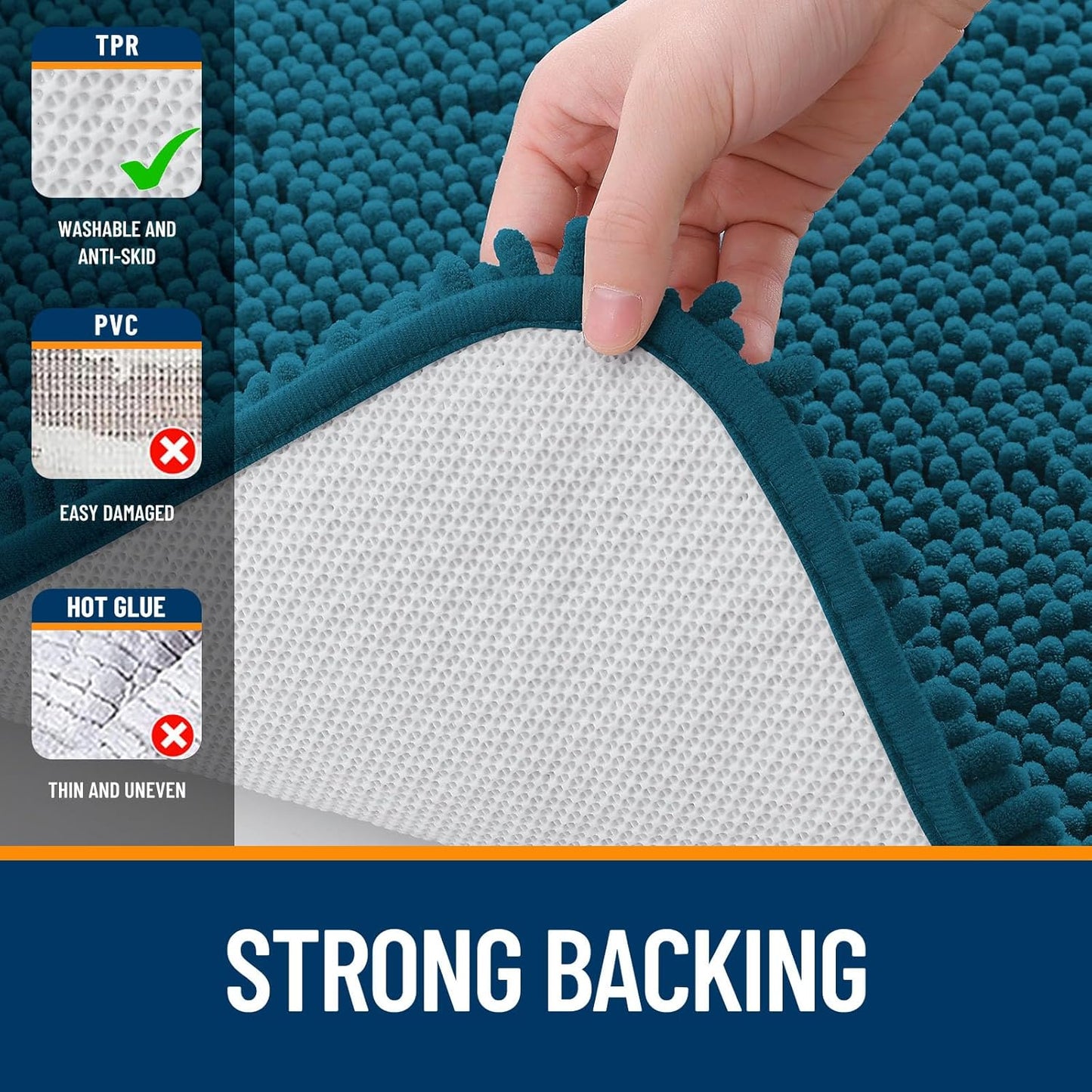 OLANLY U-Shaped Toilet Rug - Extra Soft Chenille, Quick-Dry, Non-Slip Bath Mat | 24x20, Peacock Blue