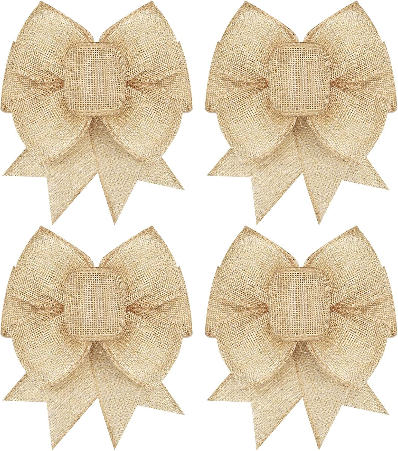 Xinnun Burlap Bows - Rustic Jute Decorations for Holiday Wreaths & Christmas Tree Toppers | 4 Pcs Set