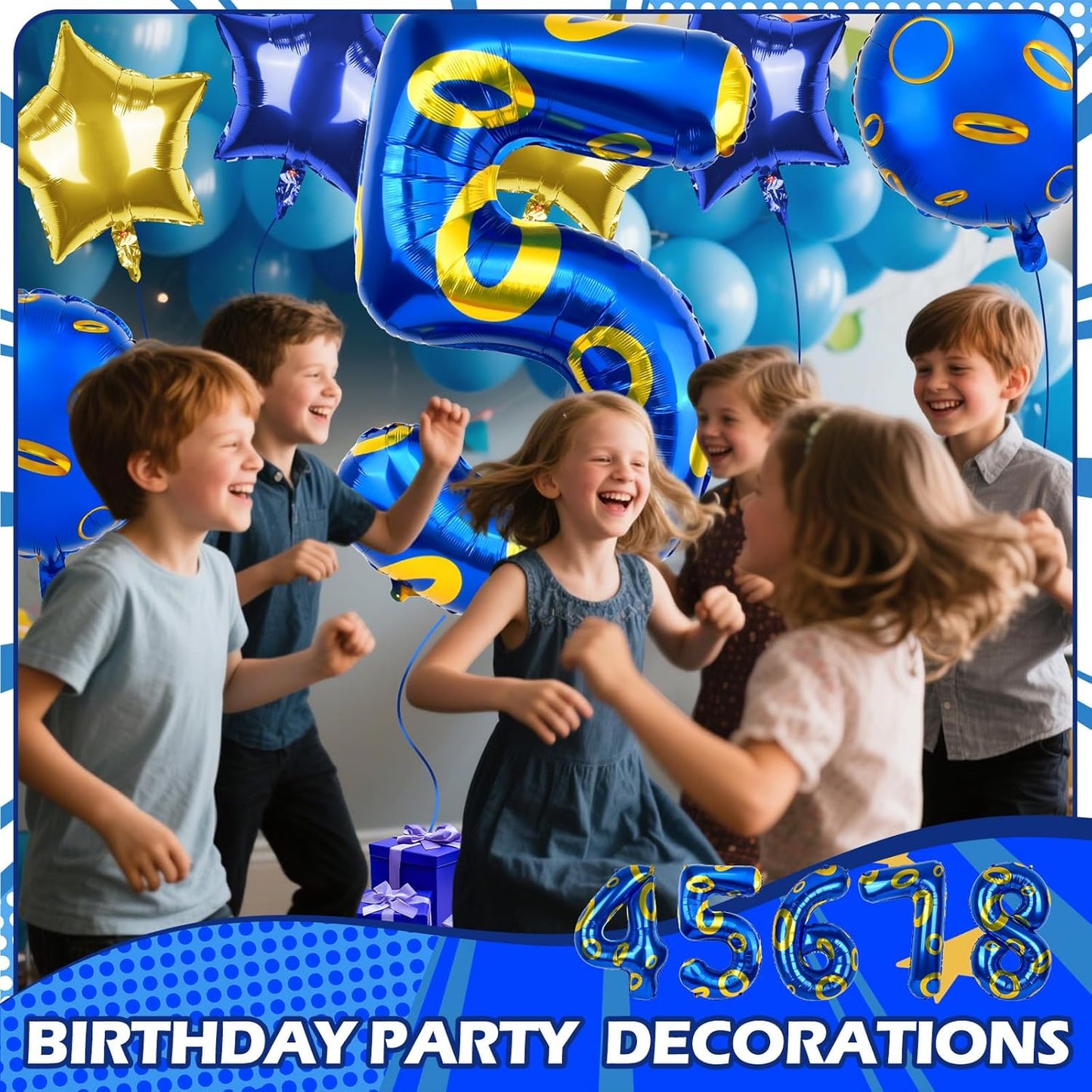 Regine Switzerland Number 5 Balloon - 40 Inch Blue & Gold Foil Helium Balloon for 5th Birthday Party Decorations