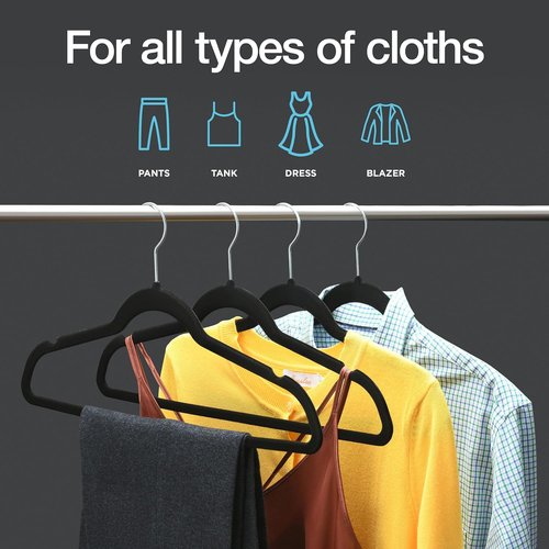 Home-it Premium Velvet Hangers - Heavy Duty Ultra Thin Non-Slip Black Suit Hangers | 50 Pack with 360° Hook