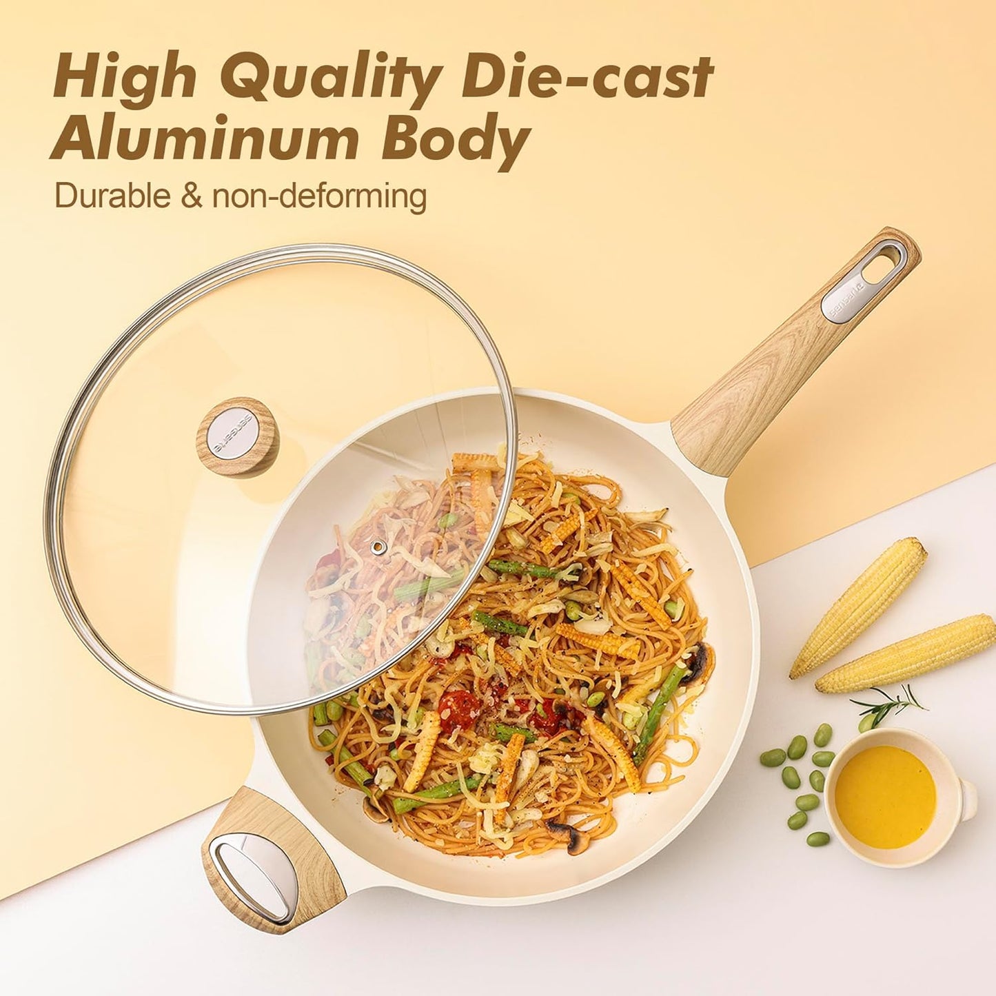 SENSARTE 14-Piece Ceramic Cookware Set | Non-Stick Induction Pots & Pans | Healthy & Non-Toxic