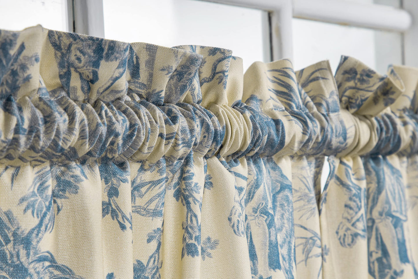 Maison d' Hermine Kitchen Curtain Set for Windows 100% Cotton Set of Kitchen Curtain Valance for Home [2 Tier (28"X36") and 1 Valance (56"X18")] Café Gifts for Mothers Day (The Miller - Blue)