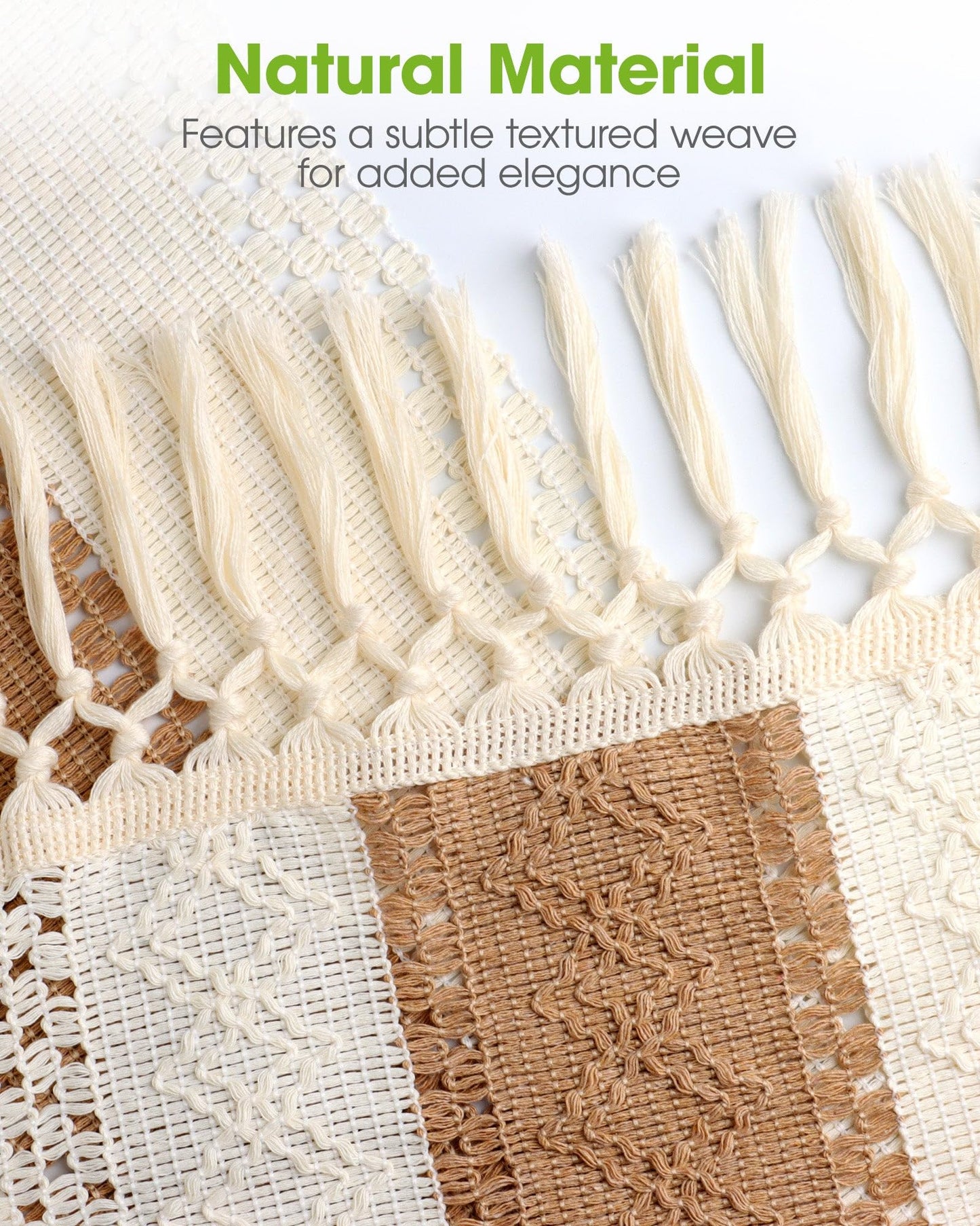 Pureegg Farmhouse Boho Table Runner - 72 Inches, Linen-Textured Woven Tassel Design for Dining Table Decor, Kitchen, Coffee Table & Living Room, 12 x 72 Inch, Brown