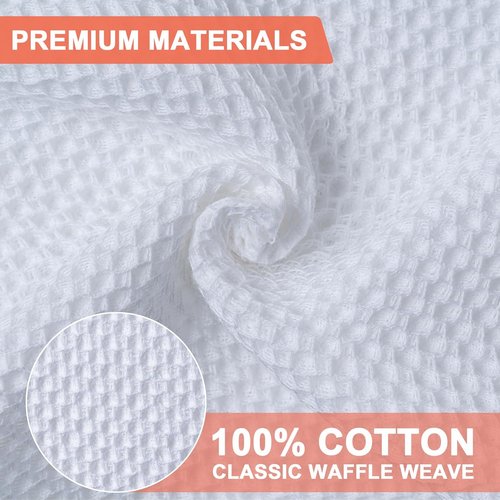 BOOMIBOO 6-Pack Cotton Waffle Weave Dish Cloths - Ultra Soft & Absorbent, Quick Drying, 12x12 Inches, White