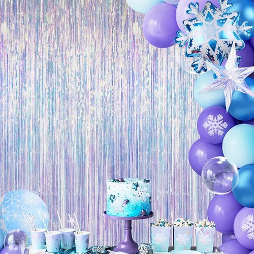 Iridescent Party Decorations - Holographic Tinsel Foil Streamers | 2 Pack 3.3x6.6 FT for Birthdays & Events