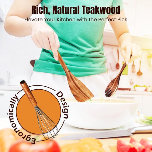 7 Pcs Natural Teak Wooden Spoons for Cooking, Kitchen Utensil Set – Nonstick & Safe Cooking Tools – Comfortable Grip & Lightweight Wooden Spoons – Ideal for Home Chefs