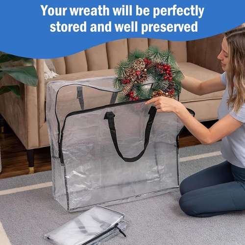 Extra Large Wreath Storage Container by [Brand Name] - 25-Inch Waterproof Bags with Zipper & Handles