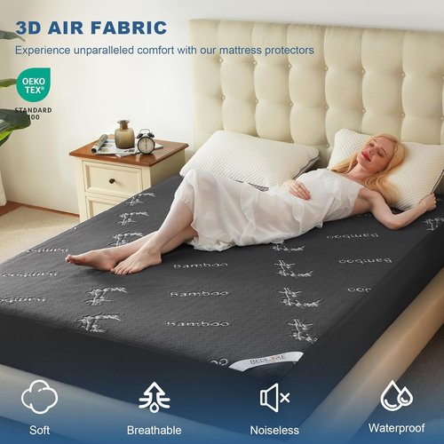 BEDLORE Queen Size Waterproof Mattress Protector - Soft Bamboo Viscose Cover, Deep Pocket, Machine Washable | Gray