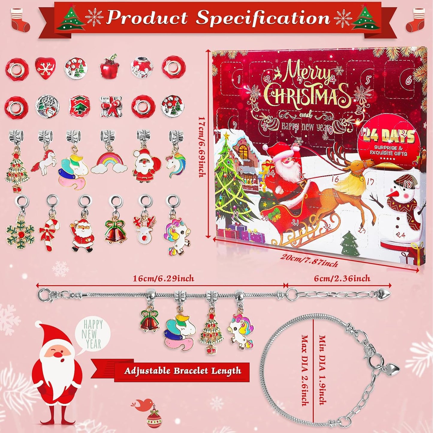 SIXNIE Christmas Advent Calendar - 24-Day Countdown Charm Bracelet Kit for Girls & Teens