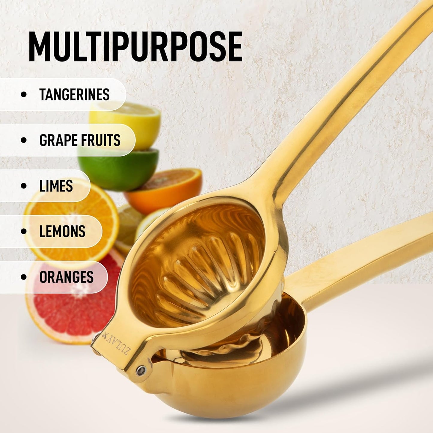 Zulay Kitchen Extra Large Lemon Squeezer - Heavy Duty Stainless Steel Citrus Juicer | Ergonomic Design in Gold