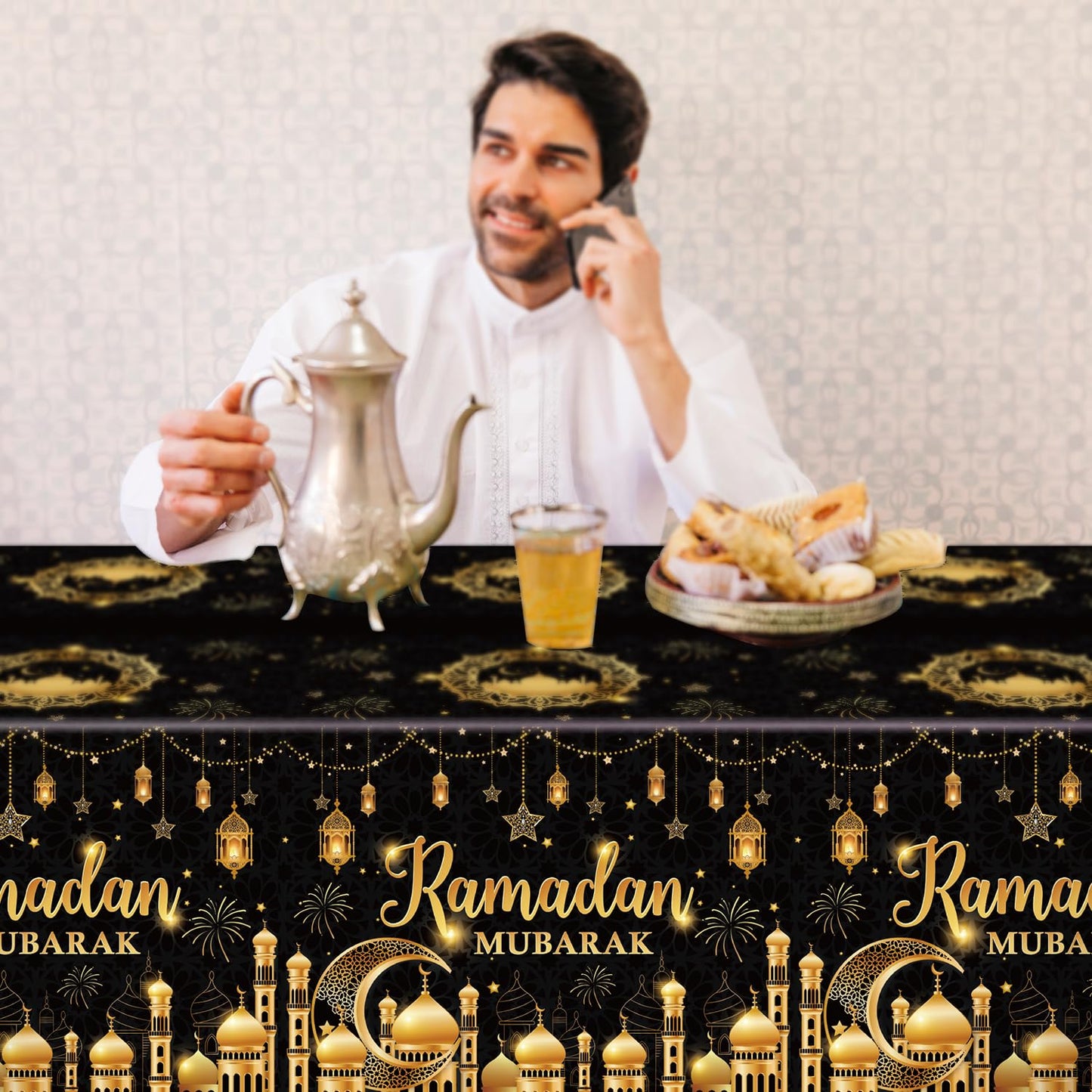 tineit 3 Pieces Ramadan Table Cloth, Ramadan Mubarak Table Decorations, Ramadan Decor Table Covers, Ramadan Decorations for Home Eid Mubarak Table Cloth