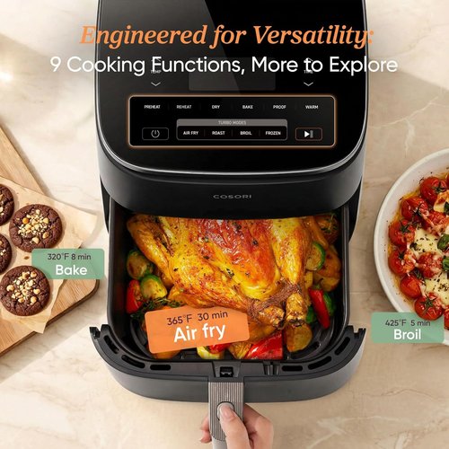 Cosori 9-in-1 TurboBlaze Air Fryer - 6 Qt PFAS-Free Ceramic Coating for Even Cooking | Dark Gray