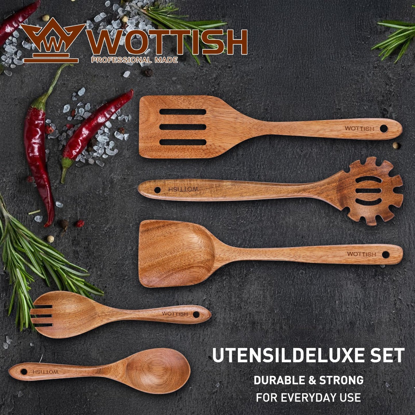 Wooden Spoons for Cooking,Wooden Cooking Utensil Set,10-Piece Wooden Kitchen Utensil Set with Wooden Spoons(A10)