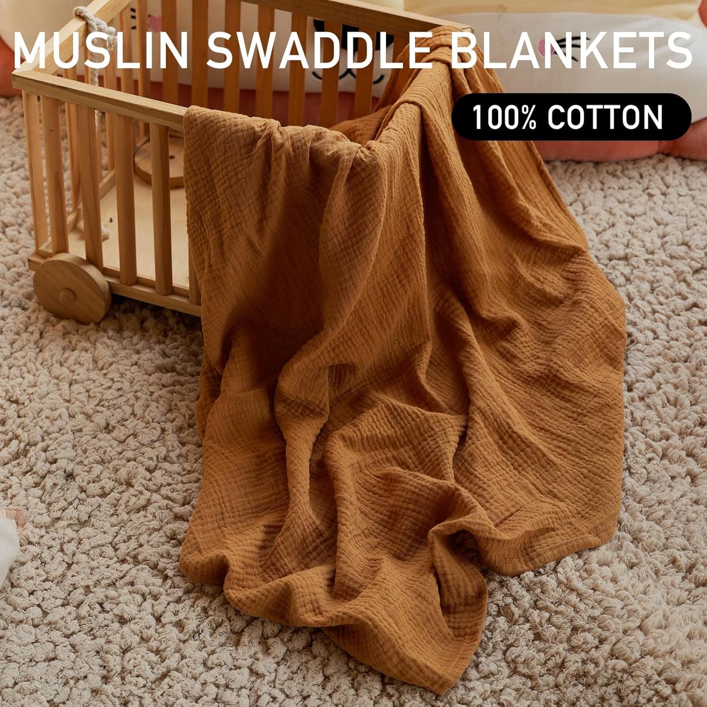 Skiennix Muslin Swaddle Blankets - 4 Pack Breathable 100% Cotton Newborn Receiving Wraps | Skin-Friendly Essentials