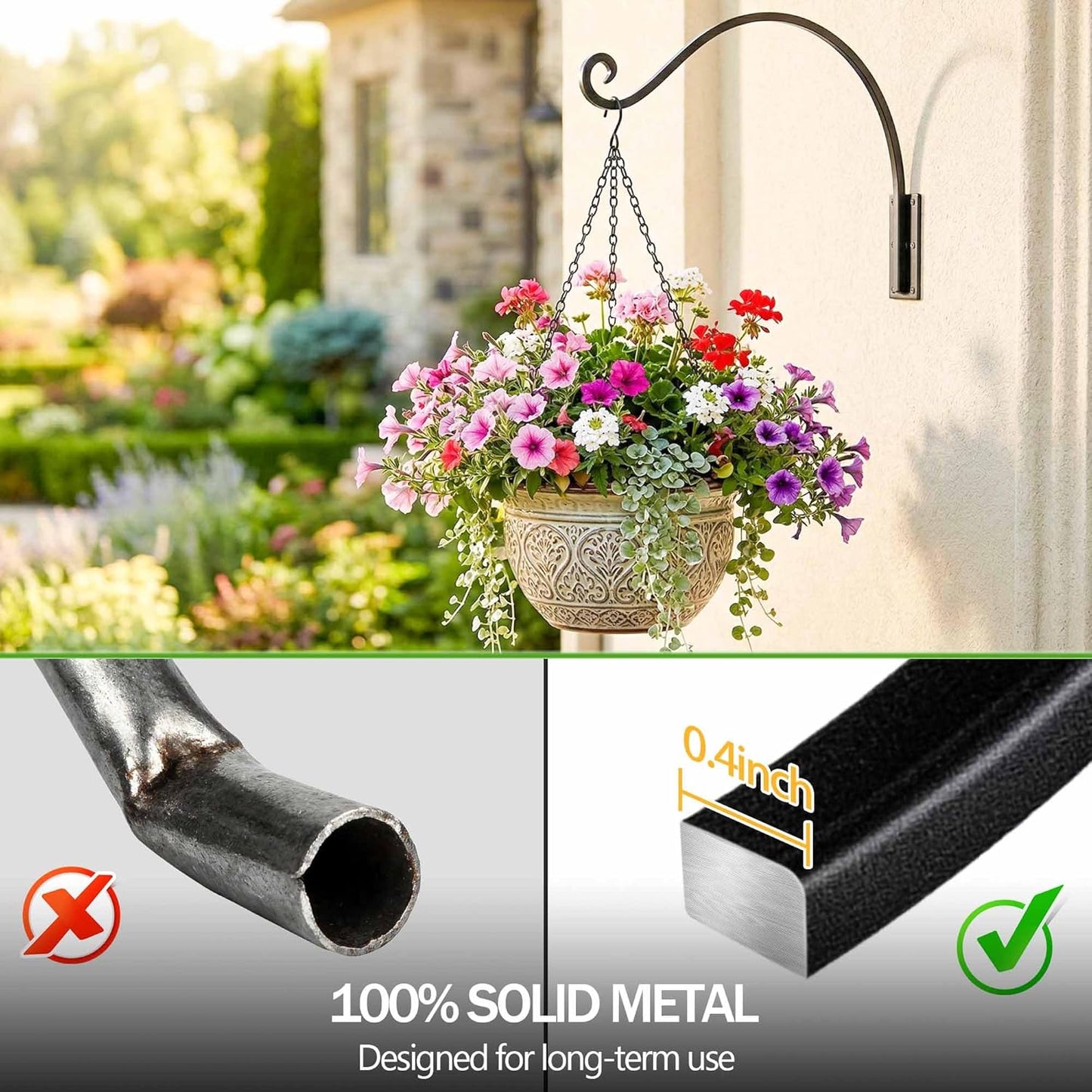 Lifyzoon Heavy Duty Plant Hanger Bracket - 16 Inch Metal Wall Hooks | 80lbs Capacity for Indoor/Outdoor Use