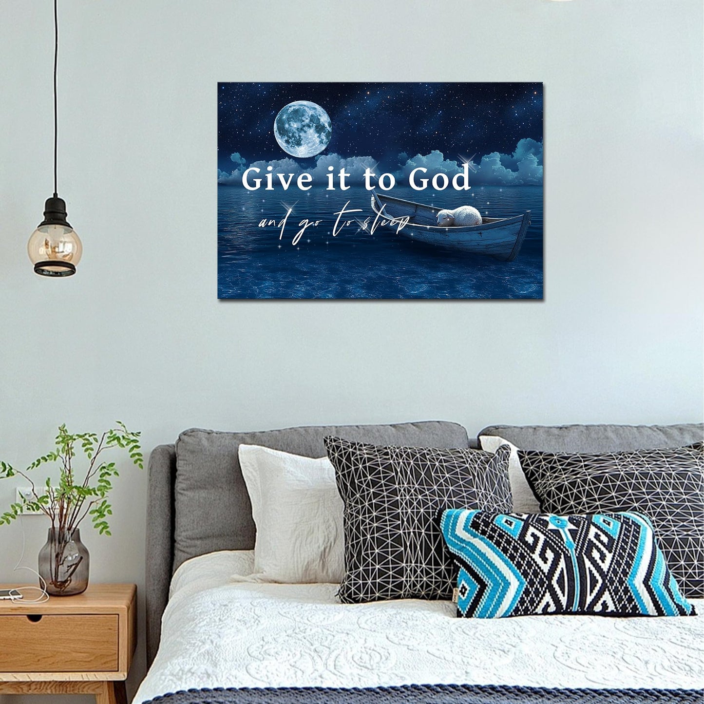 Vefacaiyo Give It to God and Go to Sleep Wall Decor Christian Inspirational Quotes Canvas Wall Art for Home Living Room Bedroom Framed Ready to Hang 24x16 Inch (Brown)