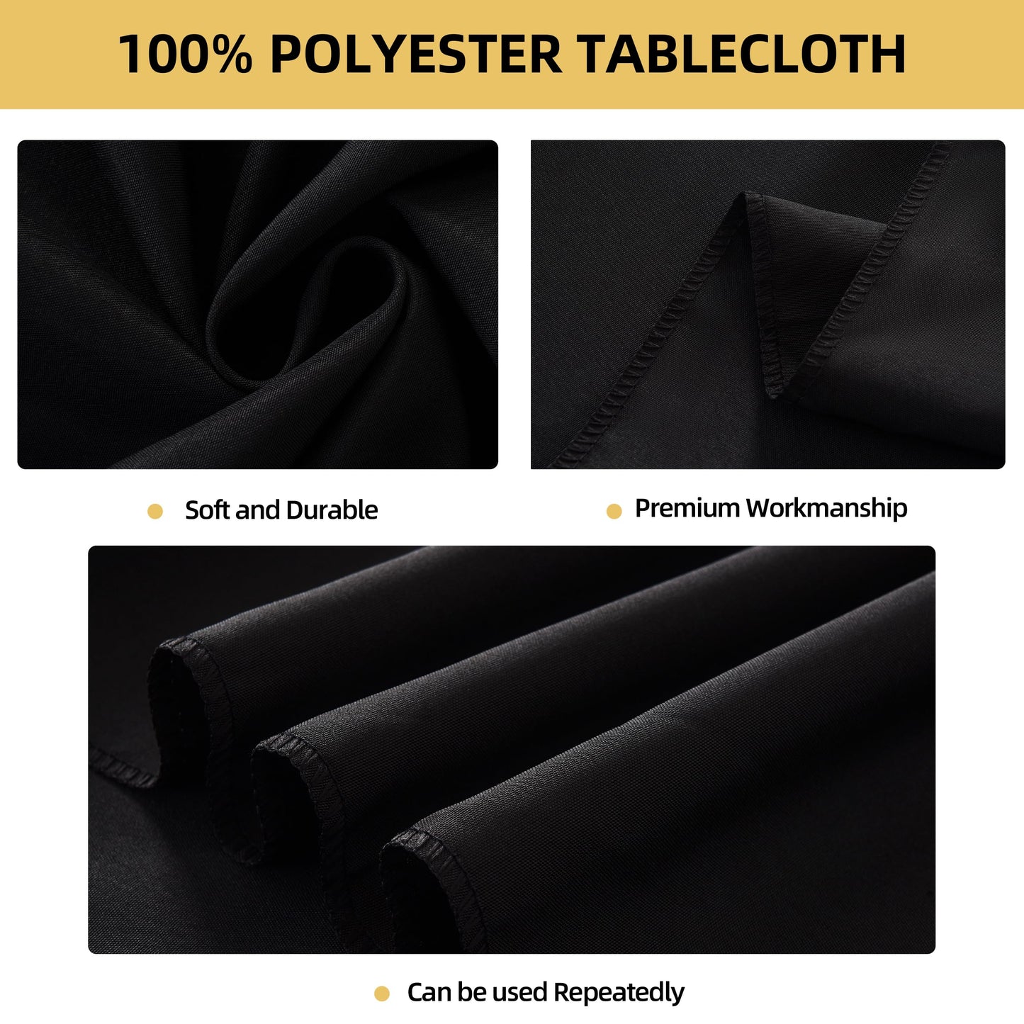 ZarzaaSik 2-Pack 90x132 inch Black Table Cloths, Solid Stain and Wrinkle Resistant Oblong Tablecloth, Premium Plain Weave Polyester Fabric Rectangle Table Linen Covers for Hotel, Wedding
