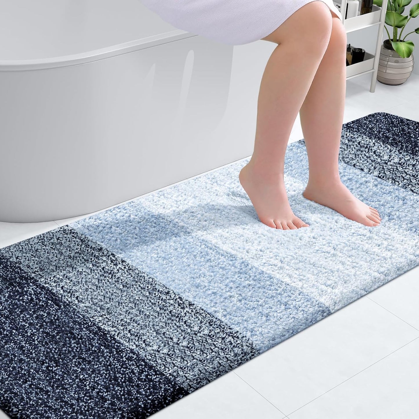OLANLY Bathroom Runner Rug - Extra Soft Microfiber, Quick Dry & Washable, 70x24, Navy Blue