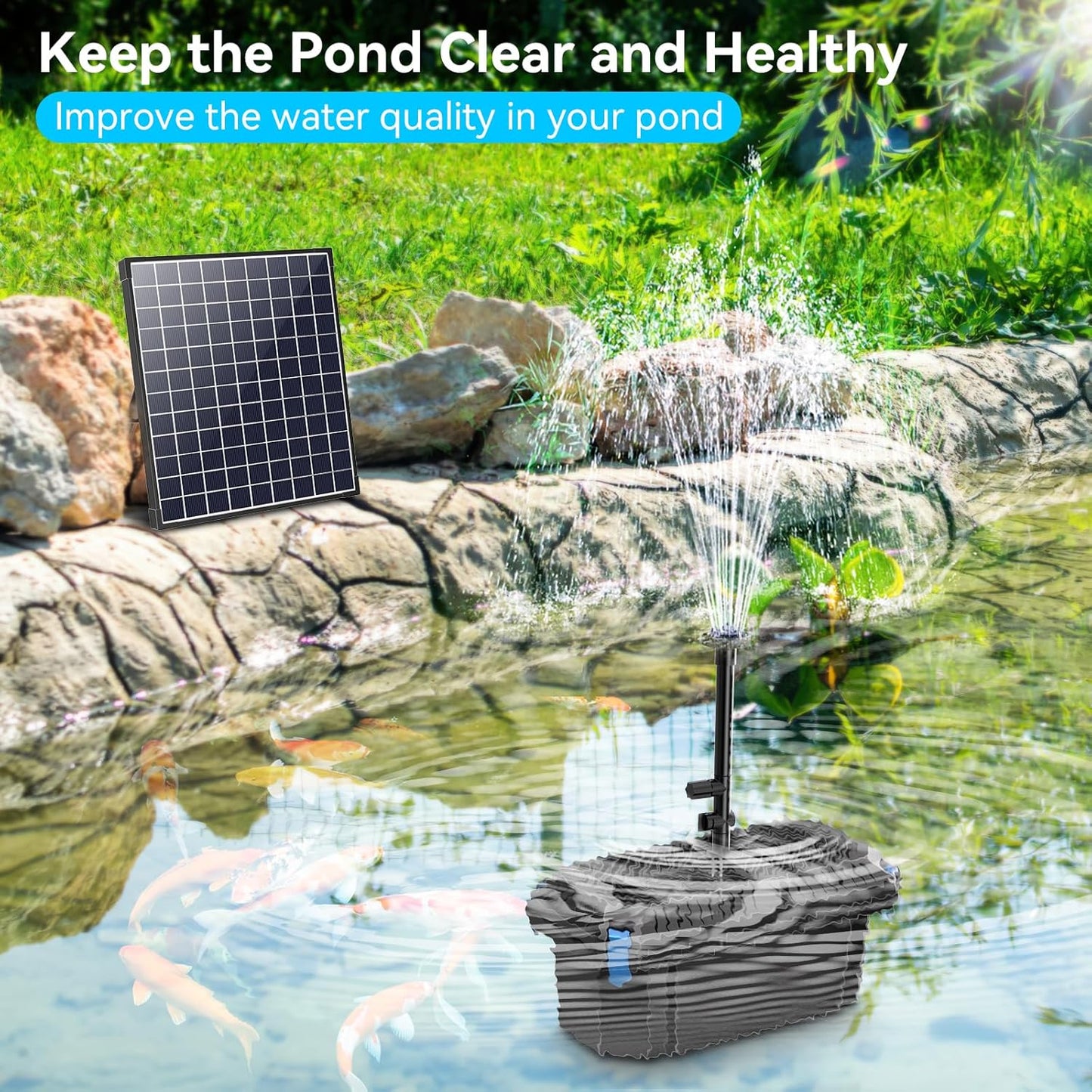 POPOSOAP 25W Solar Water Pump - Adjustable Flow Pond Filter with PVC Tubing for Outdoor Ponds & Waterfalls