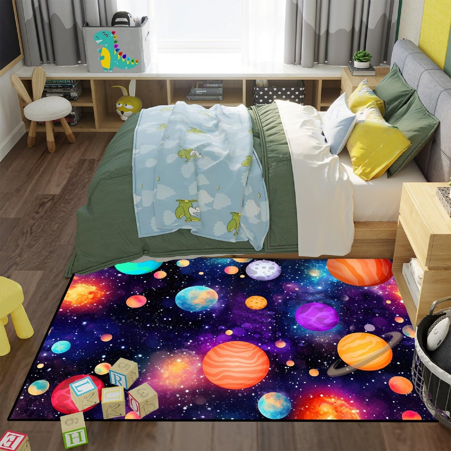 Starry Area Rug Kids - Space Rug for Boys Room Universe Carpet for Bedroom Planet Mats for Kids Outer Space Carpet Decor, 5x7 Feet