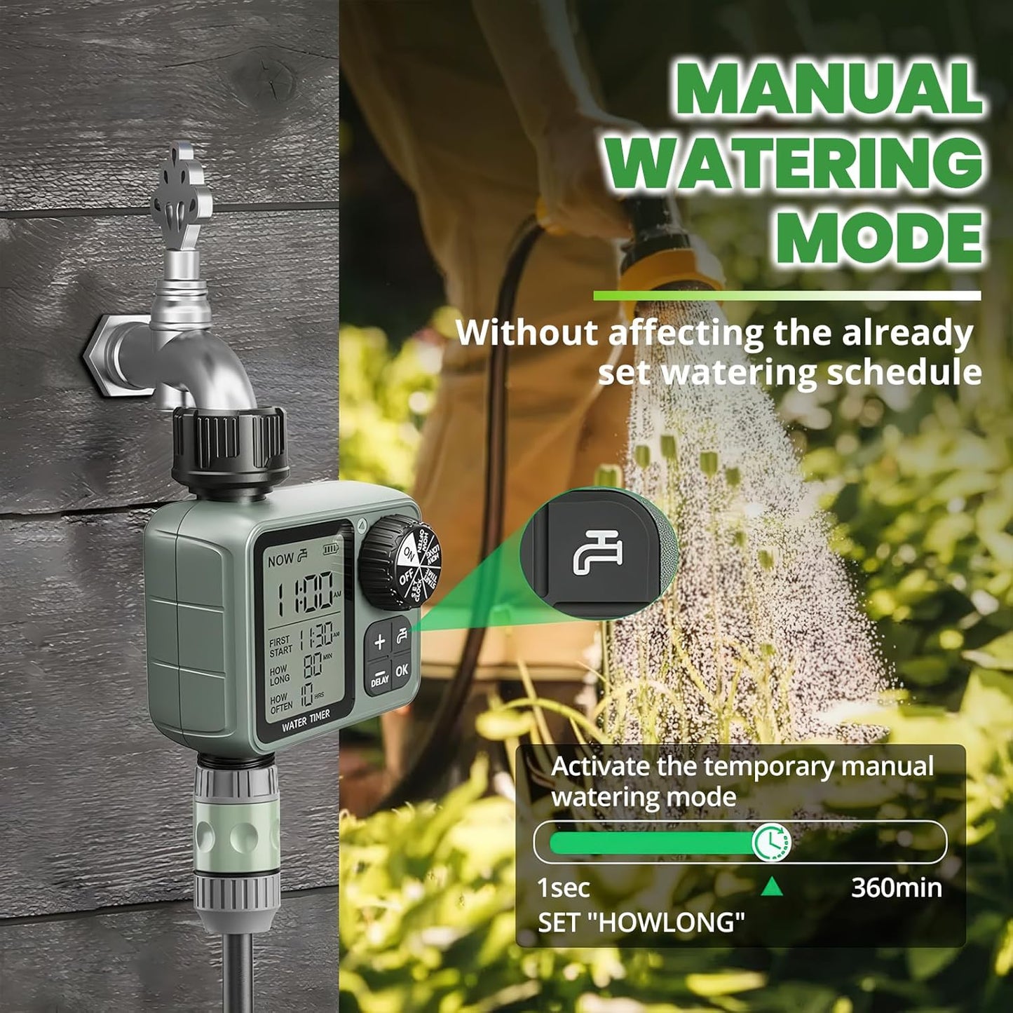 Skiennix Water Timer - Automatic Garden Hose Sprinkler with Rain Delay & Manual Modes | Ideal for Lawn & Drip Irrigation