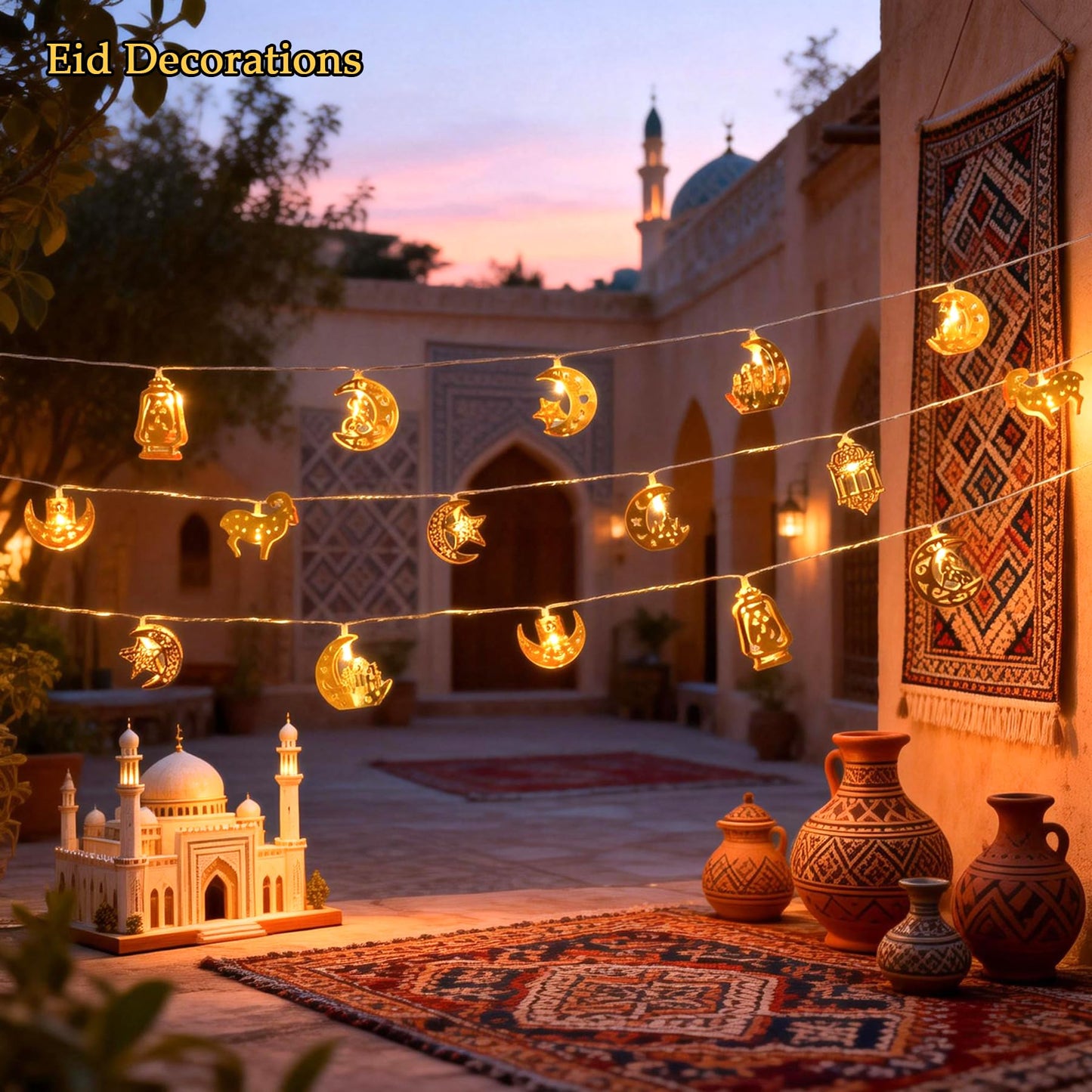 ilifemate Ramadan Eid Mubarak Lights, Metal Islamic Lantern Moon Decor Lights with Remote Control, 8 Lighting Modes & 2 Brightness, Ideal for Eid Home Party Fireplace Wall Decor Indoor