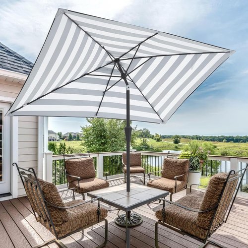 JEAREY Patio Umbrella - 6.5x10 ft Rectangular Outdoor Umbrella with Tilt & Crank | UV Protection, Black-White Stripe