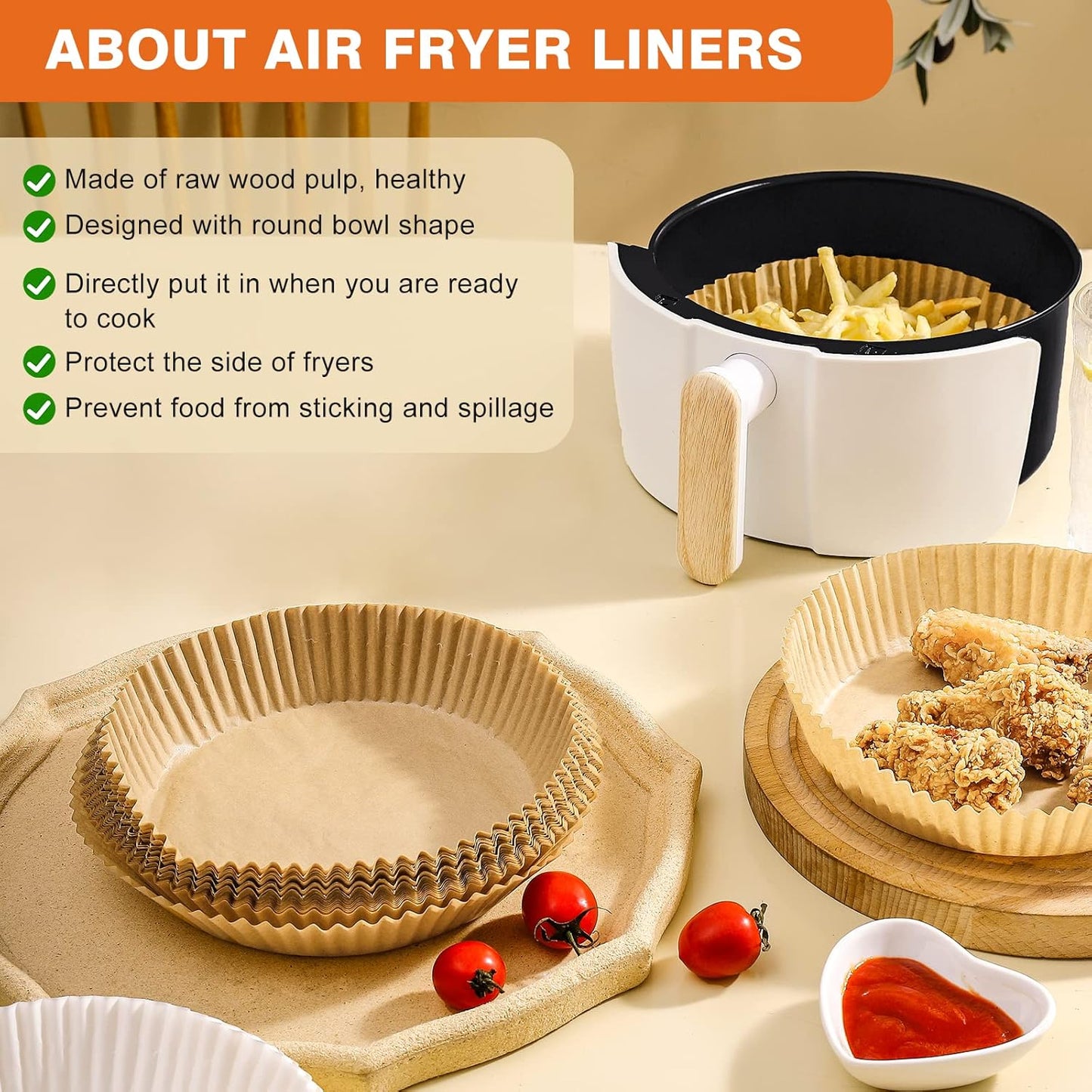 Vailnd Air Fryer Liners - 200 PCS Non-Stick & Oil Proof Baking Paper for 6.3" Ninja AF101 | Fits 2-4 Qt Baskets