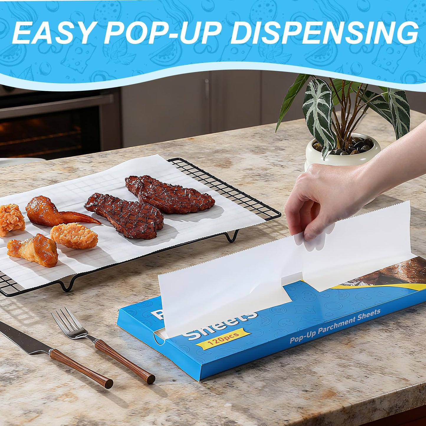 LemonRoad 6 Pack 720 Pcs Pop-up Parchment Paper Sheets 10.7 x 13.75 Inch Precut Non-stick Parchment Sheets Non-stick Greaseproof Baking Paper for Baking Cooking Grilling Air Fryer and Steaming